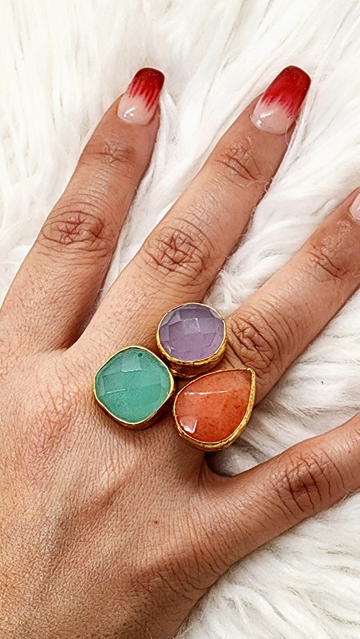 Ring Lilac, Orange and Aqua Stones